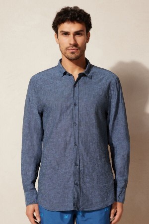 Intimissimi Linen and Katoenen Shirt Blauw | MBEHR97321