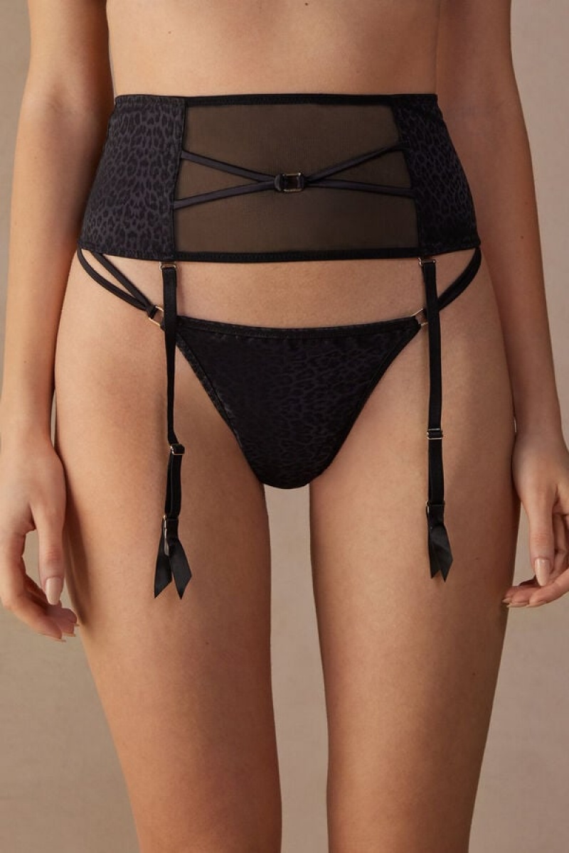 Intimissimi Cool Minimal Garter Belt Zwart | QBEUV46085