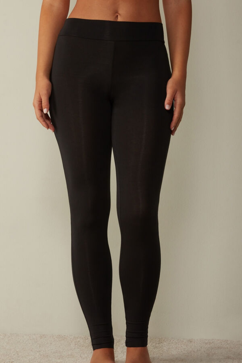 Intimissimi High-Waisted Micromodal Stirrup Leggings Zwart | BEEAH38163