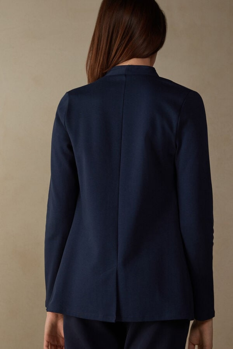 Intimissimi Long-Sleeved Katoenen Interlock Cardigan Blauw | UBEND48862