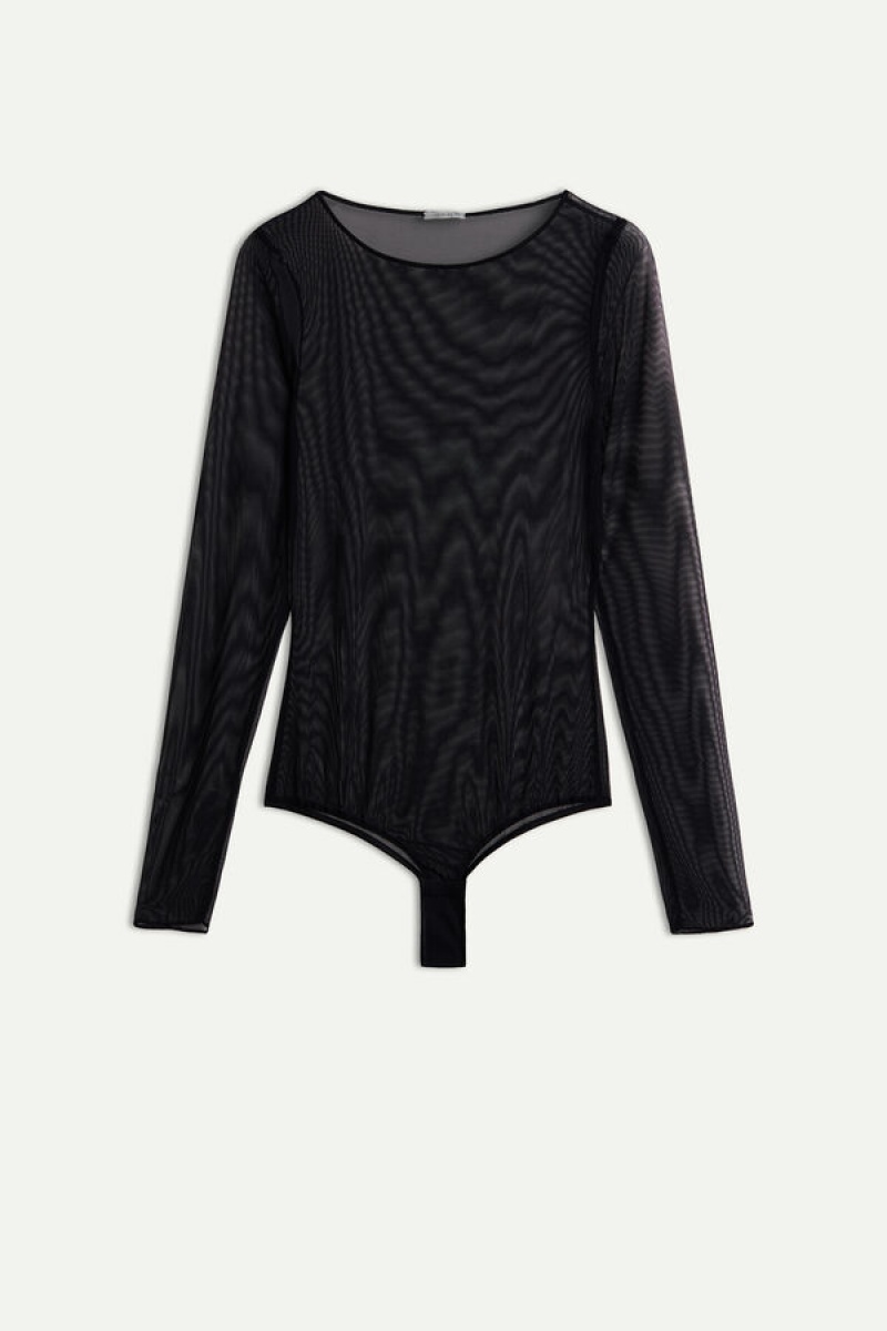 Intimissimi Long Sleeve Bodysuit in Tulle Zwart | MBEHR98106