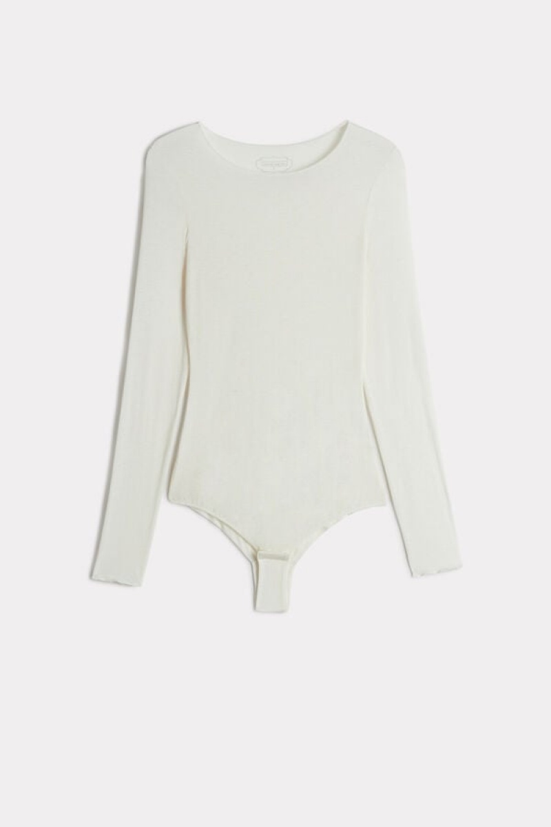 Intimissimi Modal and Cashmere Long-Sleeve Bodysuit Wit | BENEJ61805