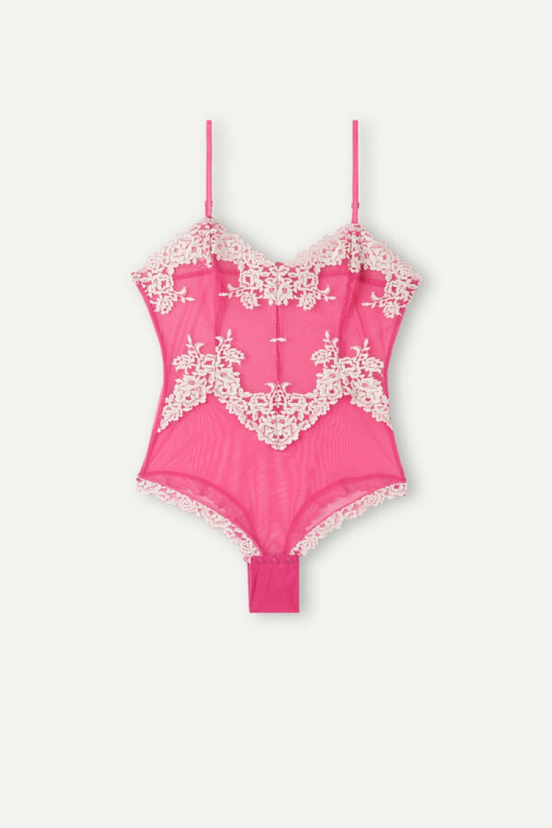 Intimissimi Pretty Flowers Tulle and Kanten Bodysuit Roze | LBESX43273