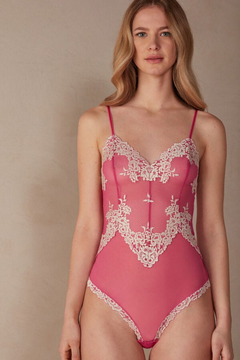 Intimissimi Pretty Flowers Tulle and Kanten Bodysuit Roze | LBESX43273