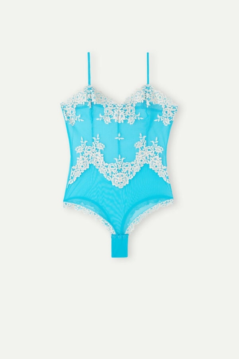 Intimissimi Pretty Flowers Tulle and Kanten Bodysuit Blauw | BEJZR12514