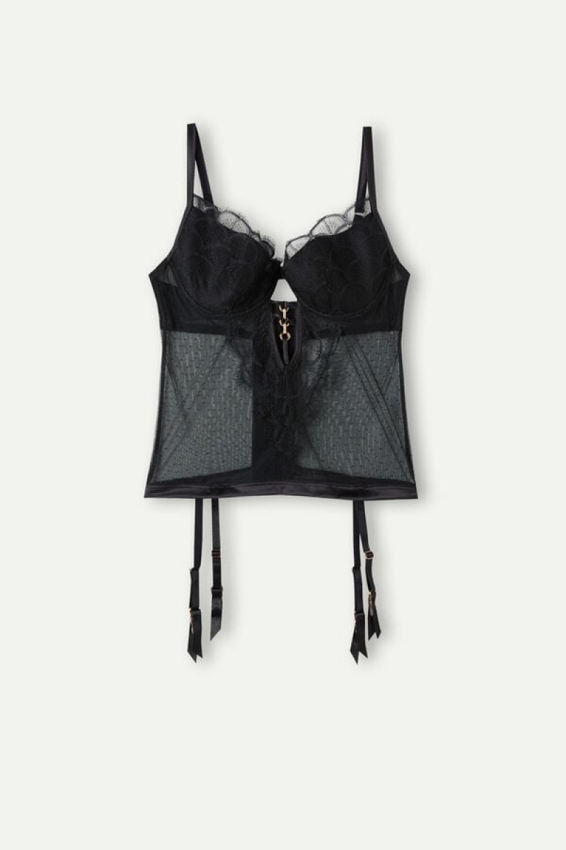 Intimissimi Pure Charme Guipure Demi Bustier Zwart | BENZX99261