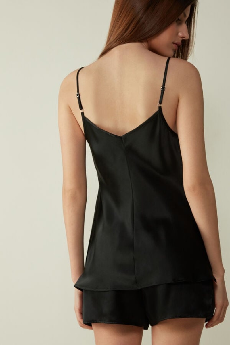 Intimissimi Silk Satin Top with V-neckline Zwart | BEXBR26520