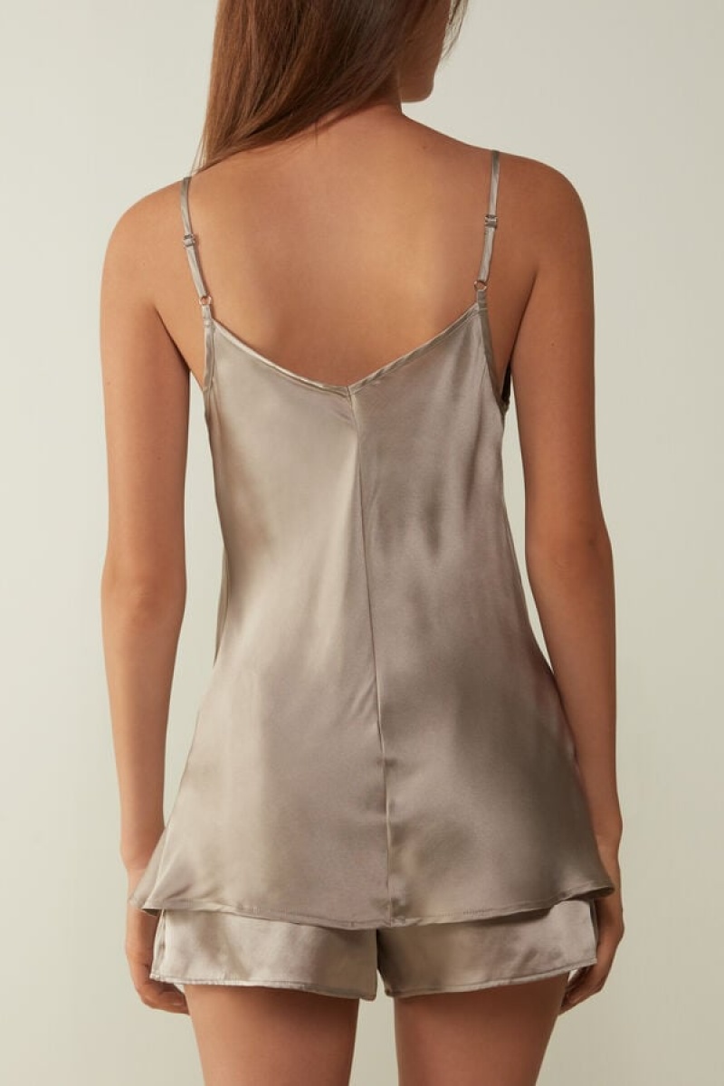 Intimissimi Silk Satin Top with V-neckline Natural | GBEEC21003