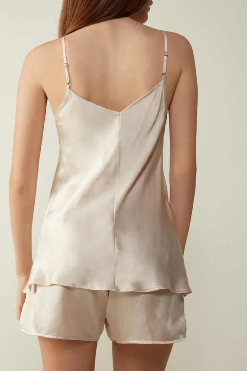 Intimissimi Silk Satin Top with V-neckline Natural | MBEHR26367