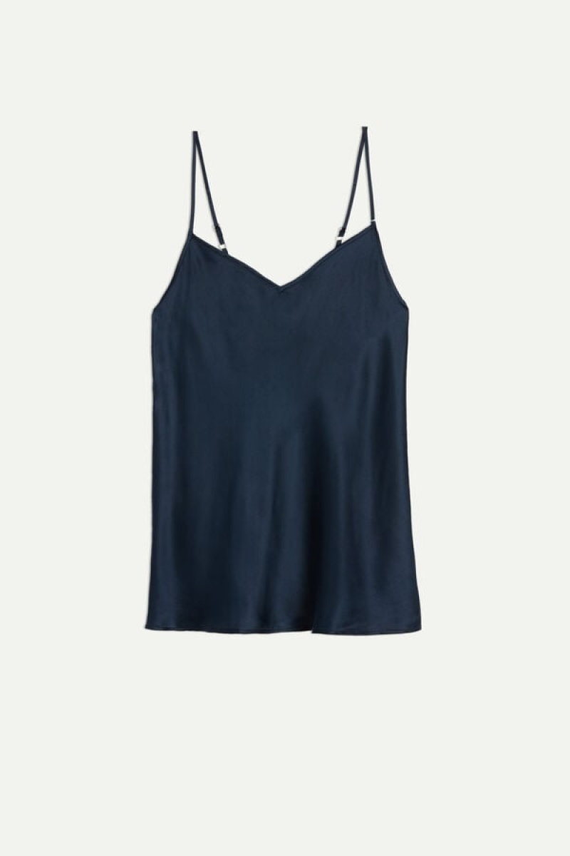 Intimissimi Silk Satin Top with V-neckline Blauw | MBEFT93886