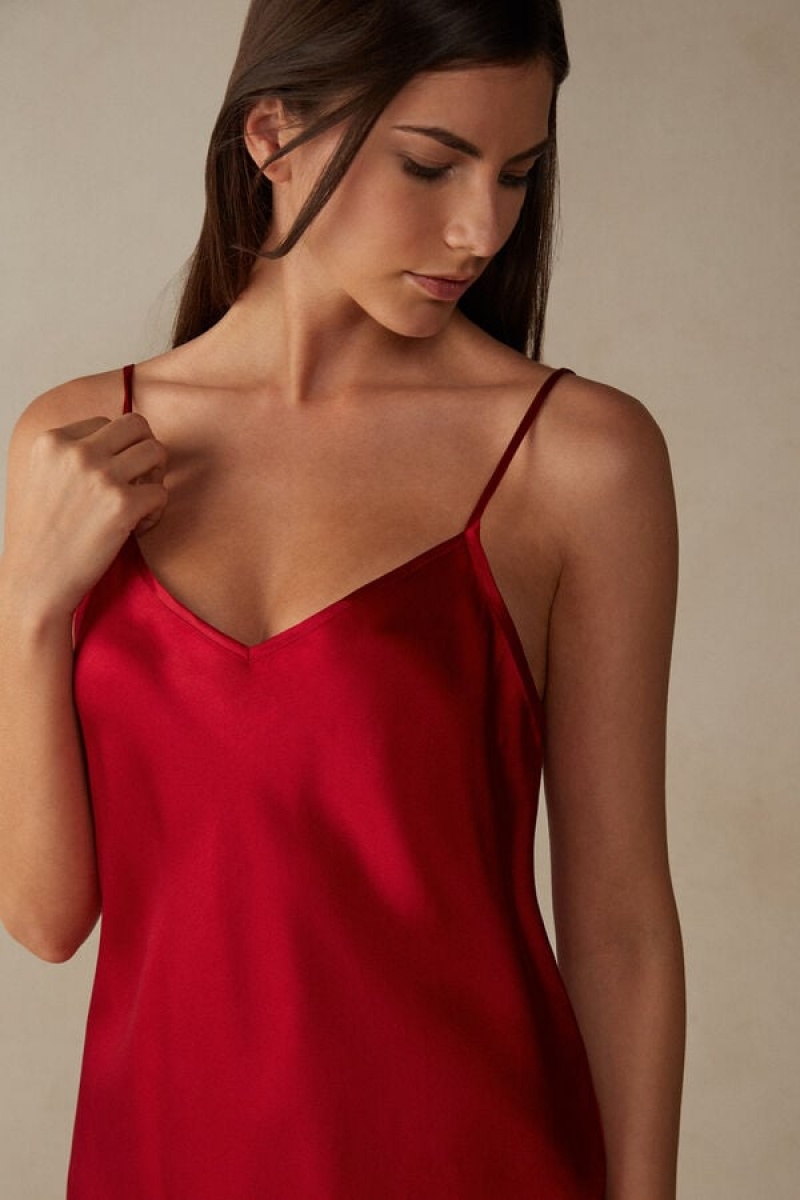 Intimissimi Silk Satin Top with V-neckline Rood | GBEEC71217