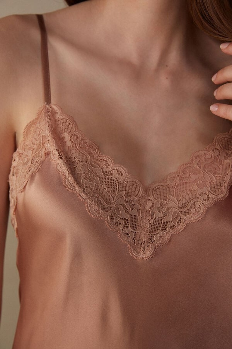 Intimissimi Silk Slip with Kanten Insert Detail Natural | BEEAH34653