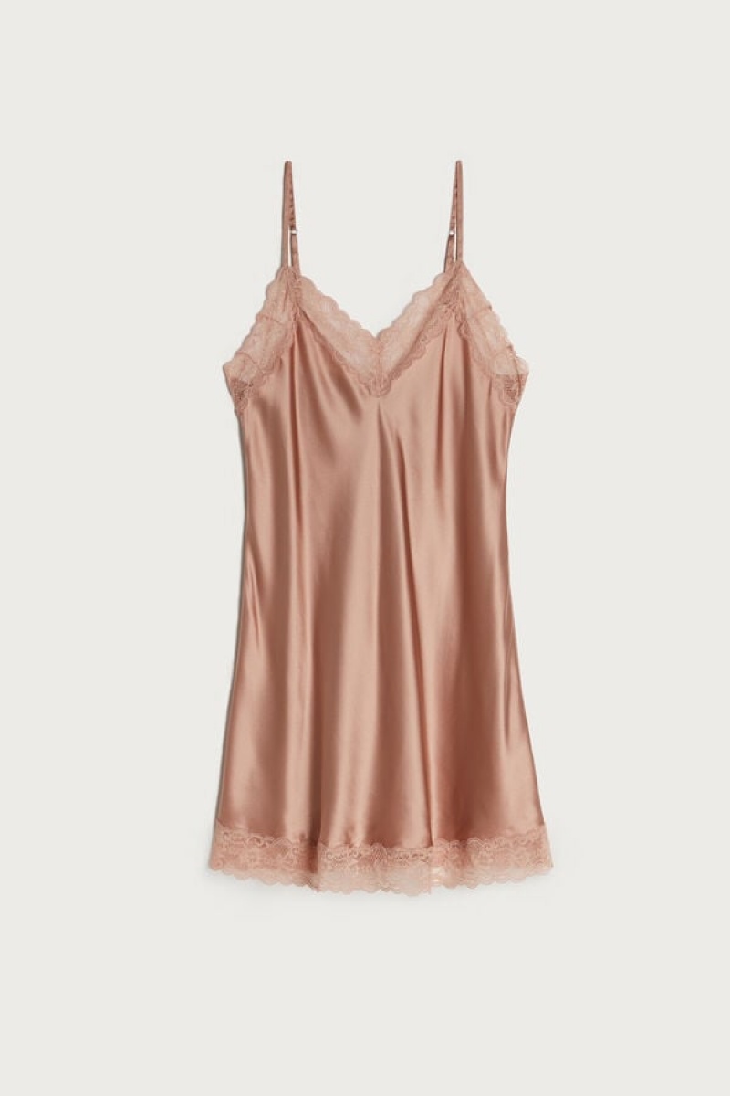 Intimissimi Silk Slip with Kanten Insert Detail Natural | BEEAH34653