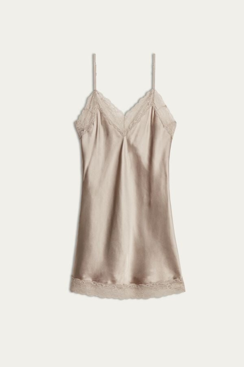 Intimissimi Silk Slip with Kanten Insert Detail Natural | BEJVR35928