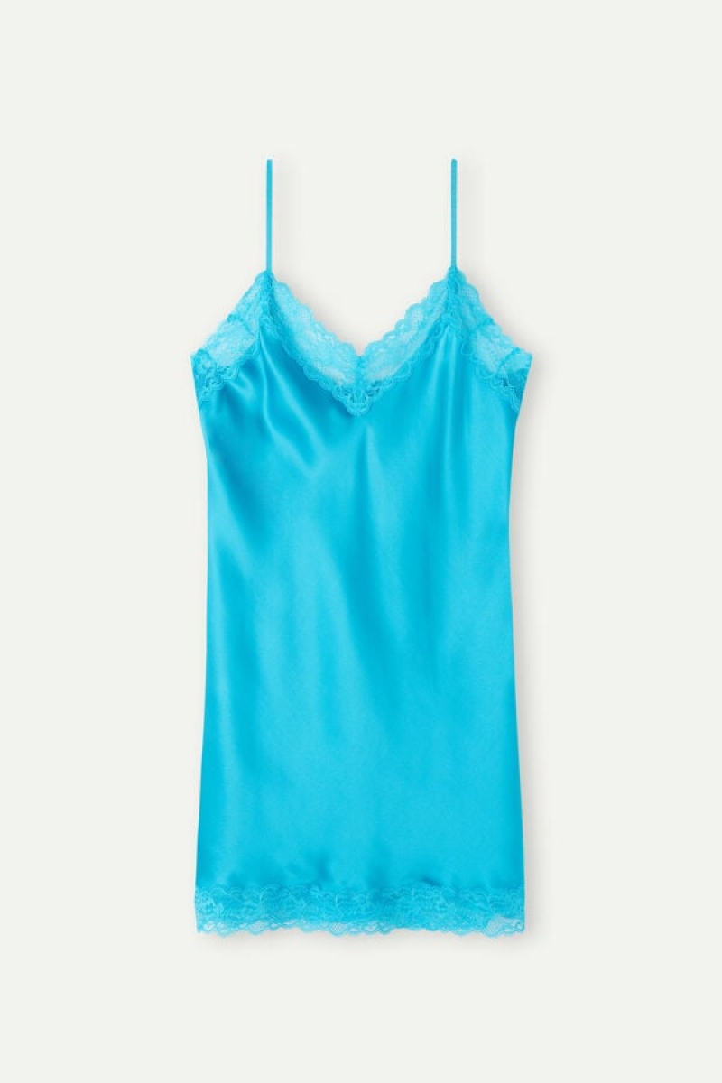 Intimissimi Silk Slip with Kanten Insert Detail Blauw | BEEAH54616