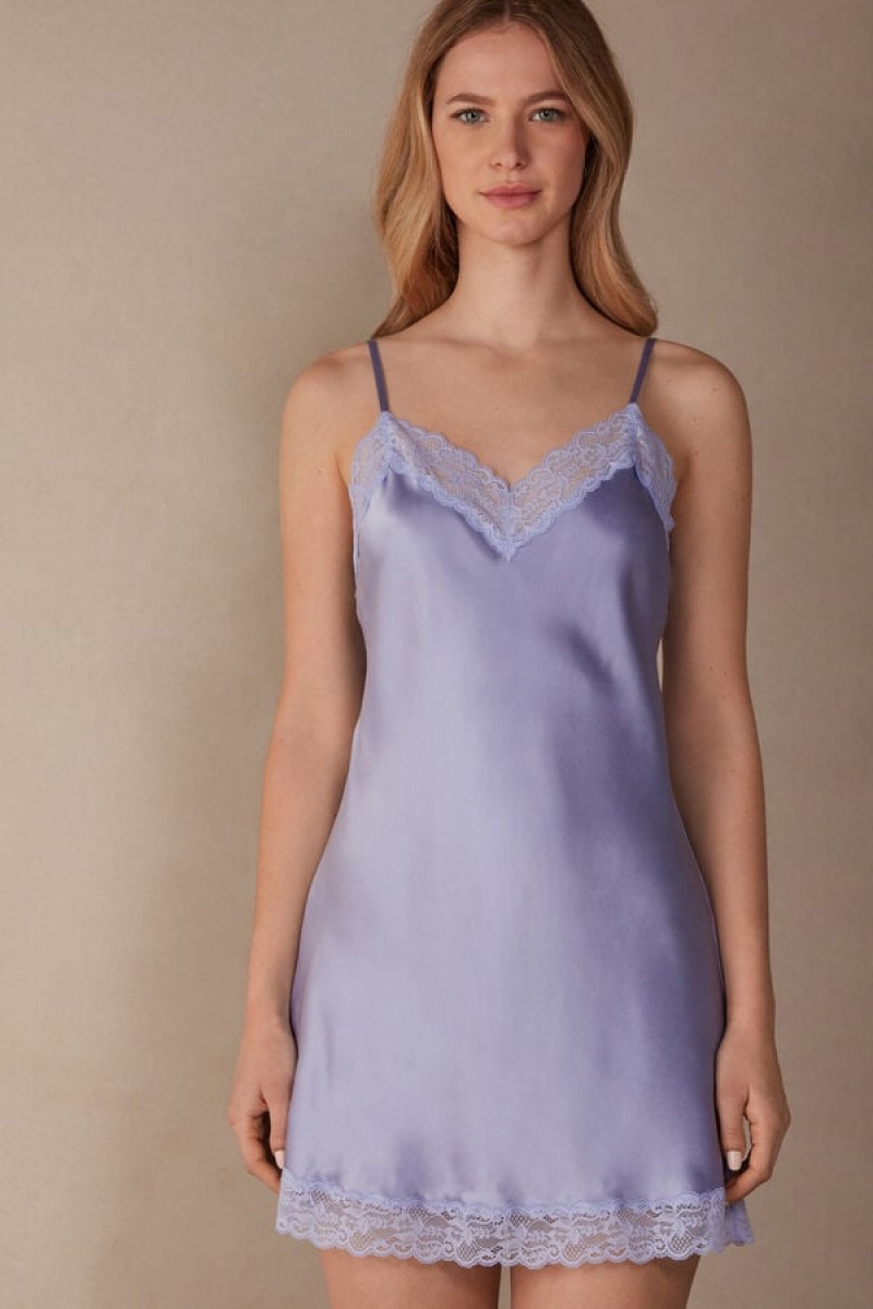 Intimissimi Silk Slip with Kanten Insert Detail Violet | BENZX59563