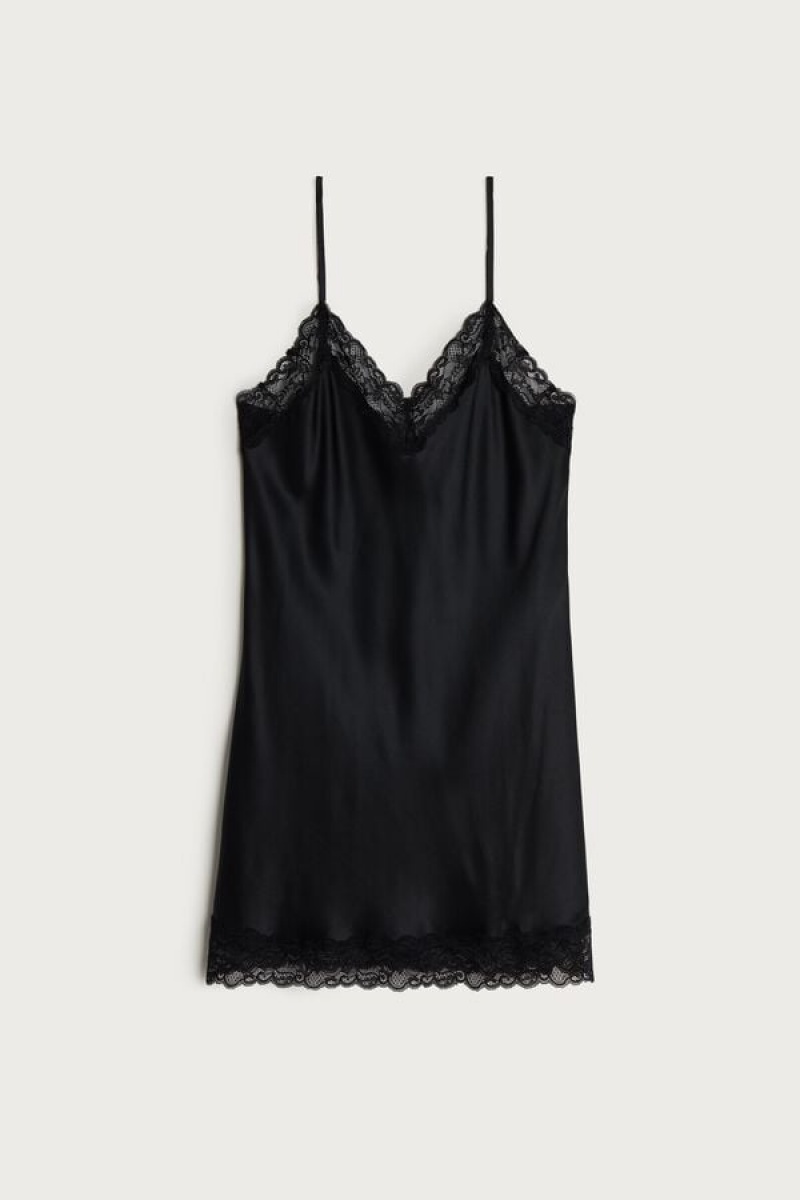 Intimissimi Silk Slip with Kanten Insert Detail Zwart | BECVG41701