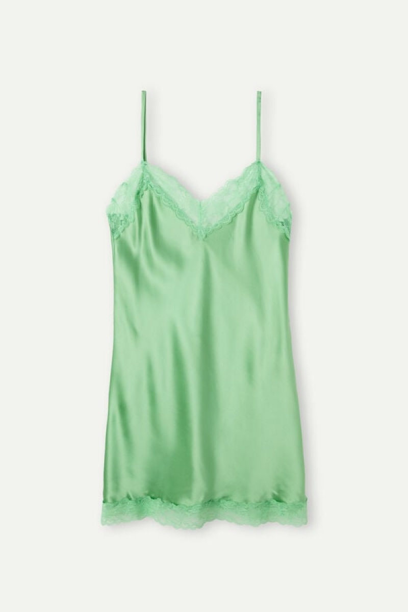 Intimissimi Silk Slip with Kanten Insert Detail Groen | FBEHY74598