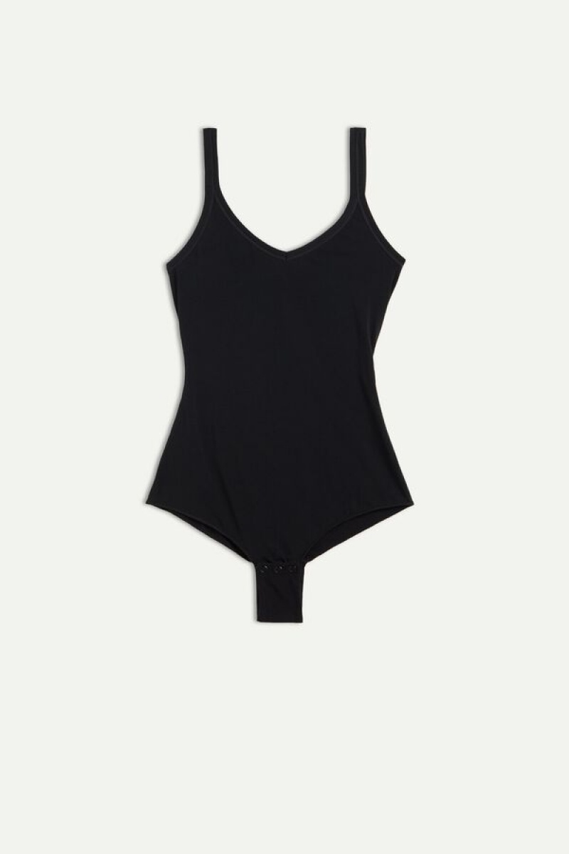 Intimissimi Tank Stijl Bodysuit in Supima® Ultralight Katoenen Zwart | GBEEC26510