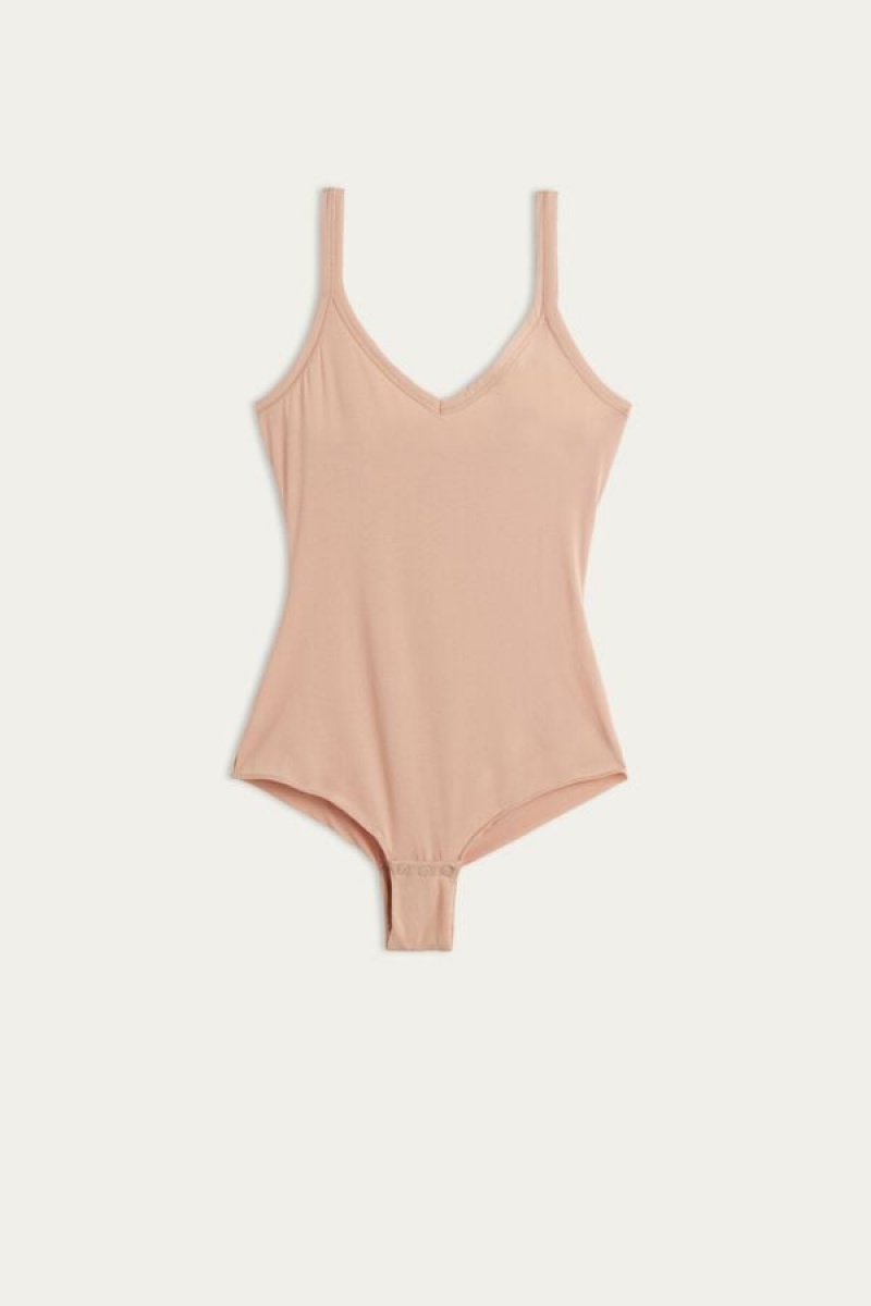 Intimissimi Tank Stijl Bodysuit in Supima® Ultralight Katoenen Natural | PBEQX32701