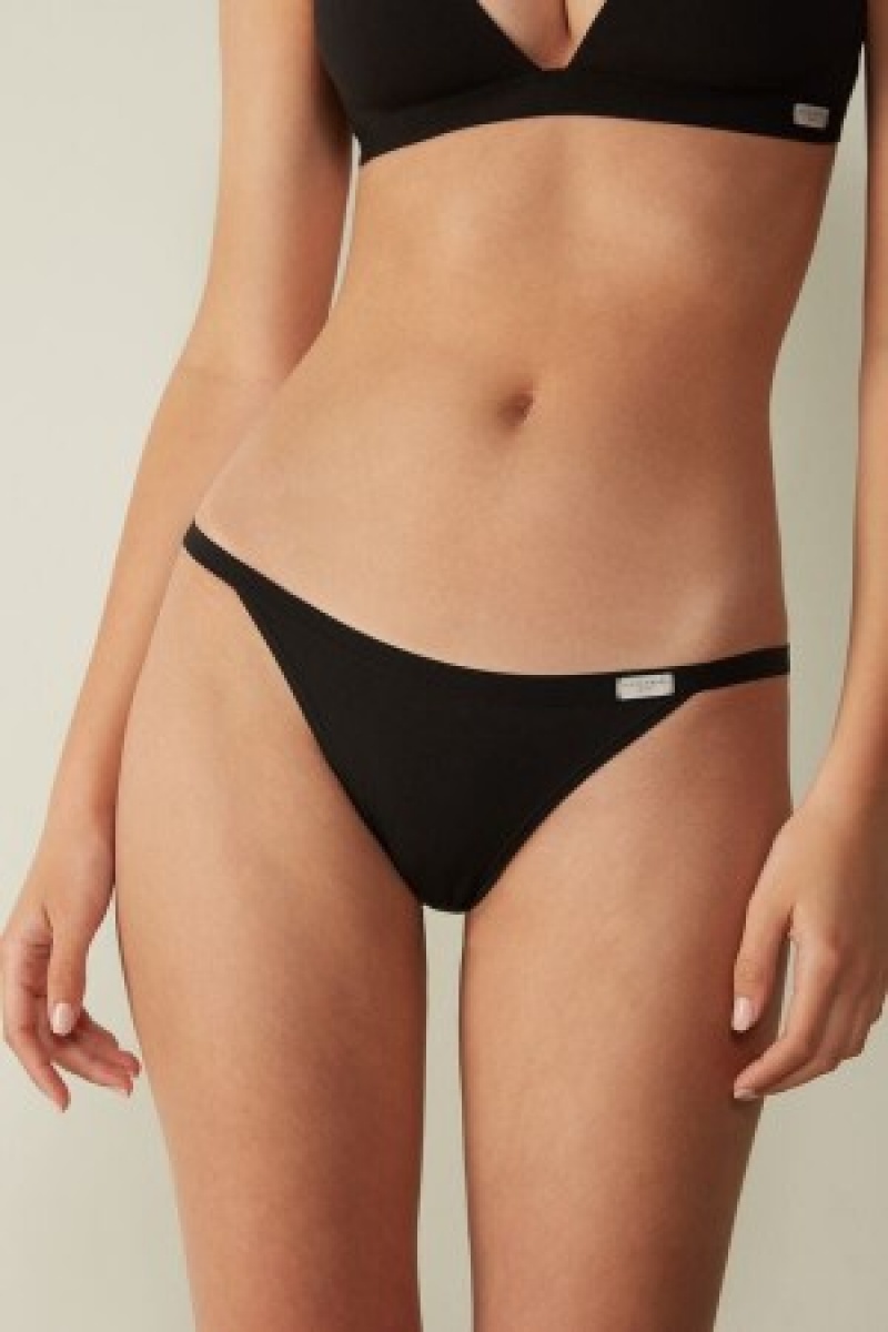 Intimissimi Katoenen String Panties Zwart | BENEJ77604