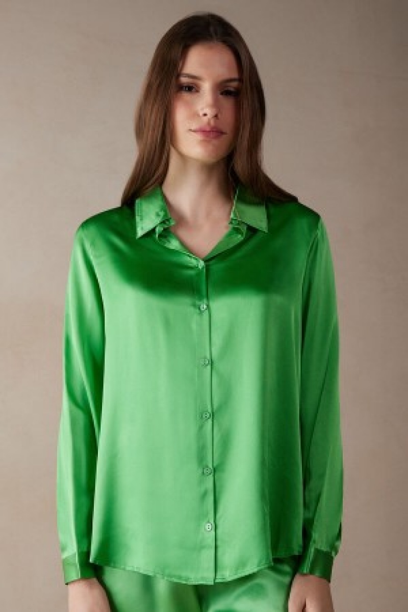 Intimissimi Long Sleeve Silk Shirt Groen | UBEND78540