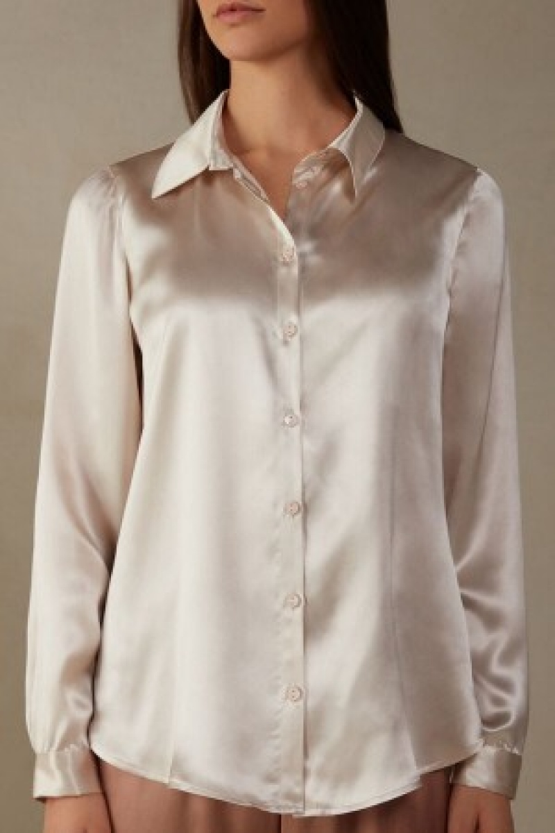 Intimissimi Long Sleeve Silk Shirt Natural | BECIF91609