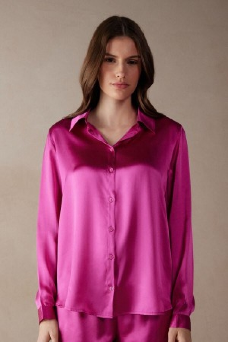 Intimissimi Long Sleeve Silk Shirt Roze | BEQAV69530