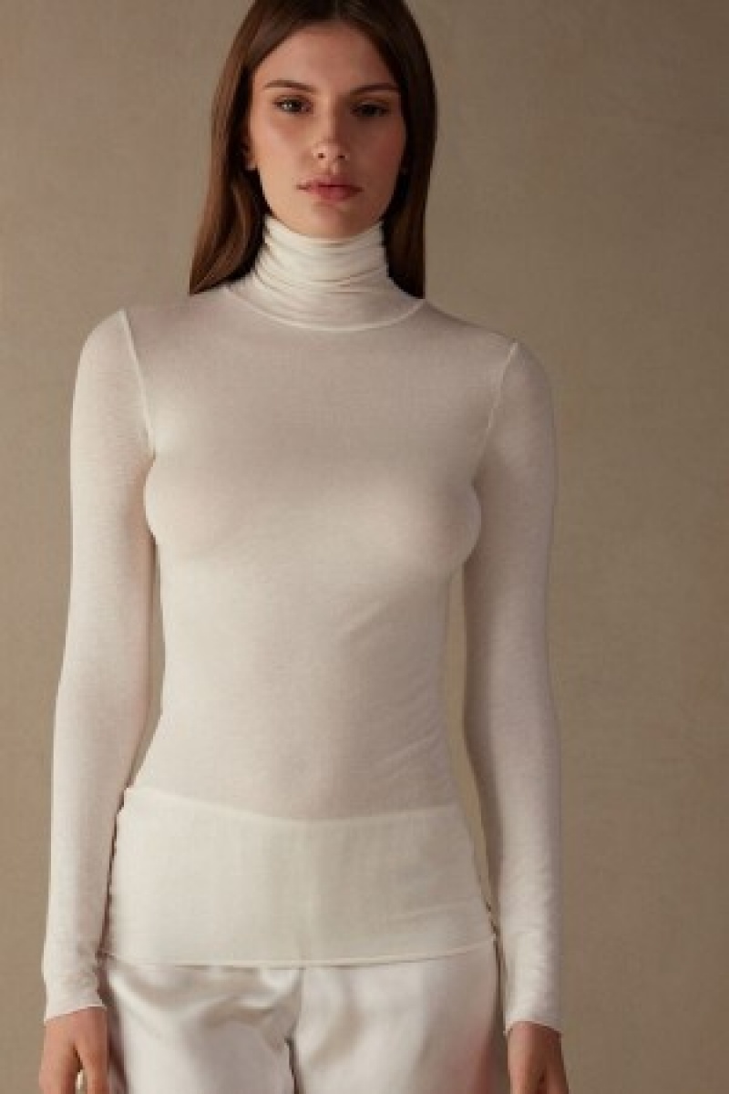 Intimissimi Modal Cashmere Ultralight High-Neck Top Wit | BEJVR20057