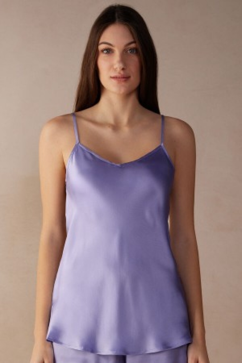 Intimissimi Silk Satin Top with V-neckline Violet | QBEWA52022