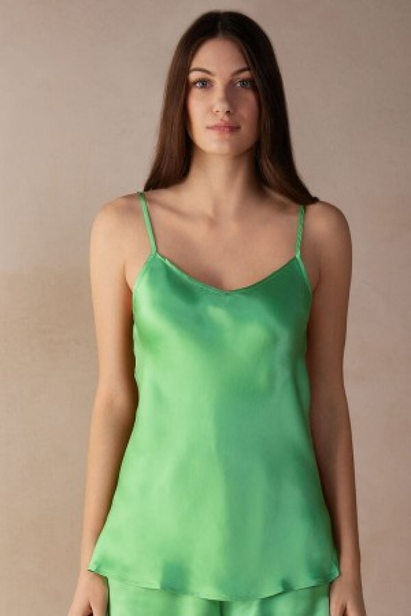 Intimissimi Silk Satin Top with V-neckline Groen | BEJZR67197