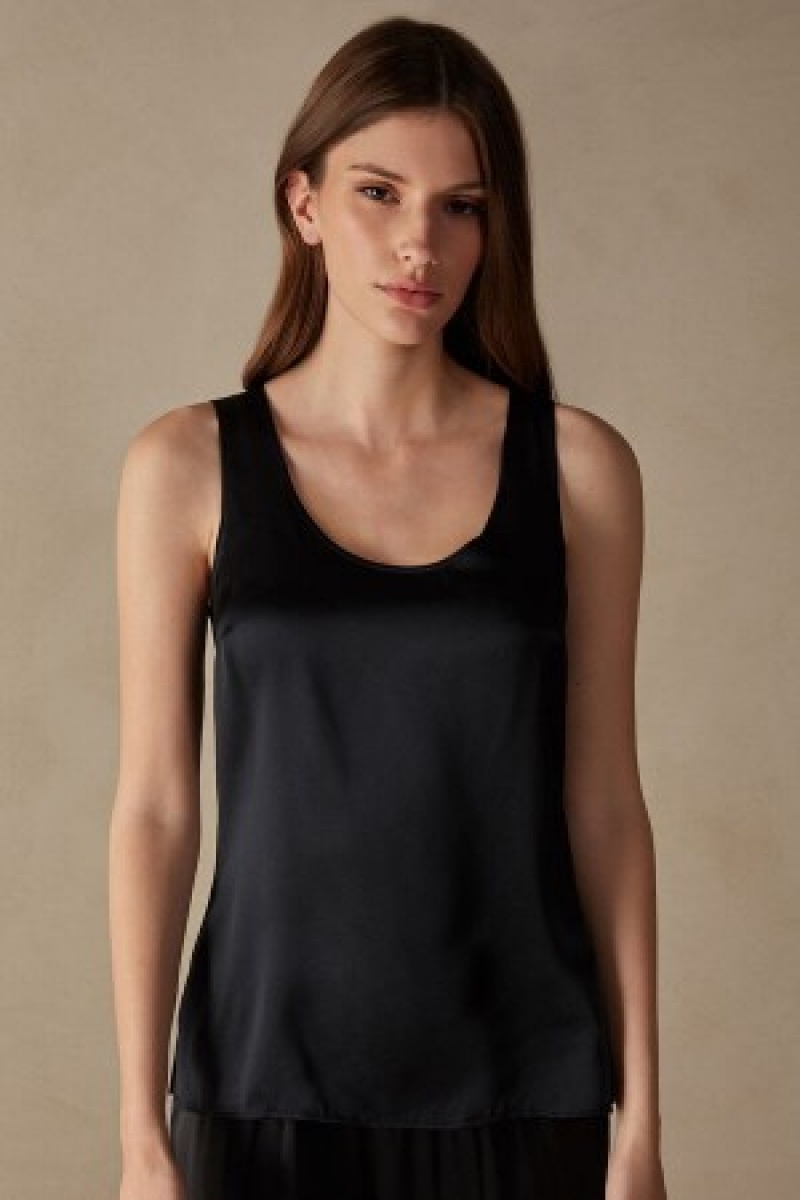 Intimissimi Silk and Modal Tank Top Zwart | BEJBT65447