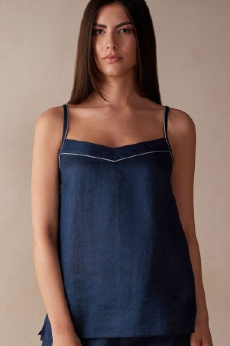 Intimissimi Yacht Night Linen Top Blauw | QBEWA44090