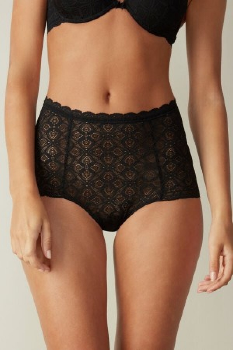 Intimissimi Kanten High Taille Hipster Zwart | BEJKU90589