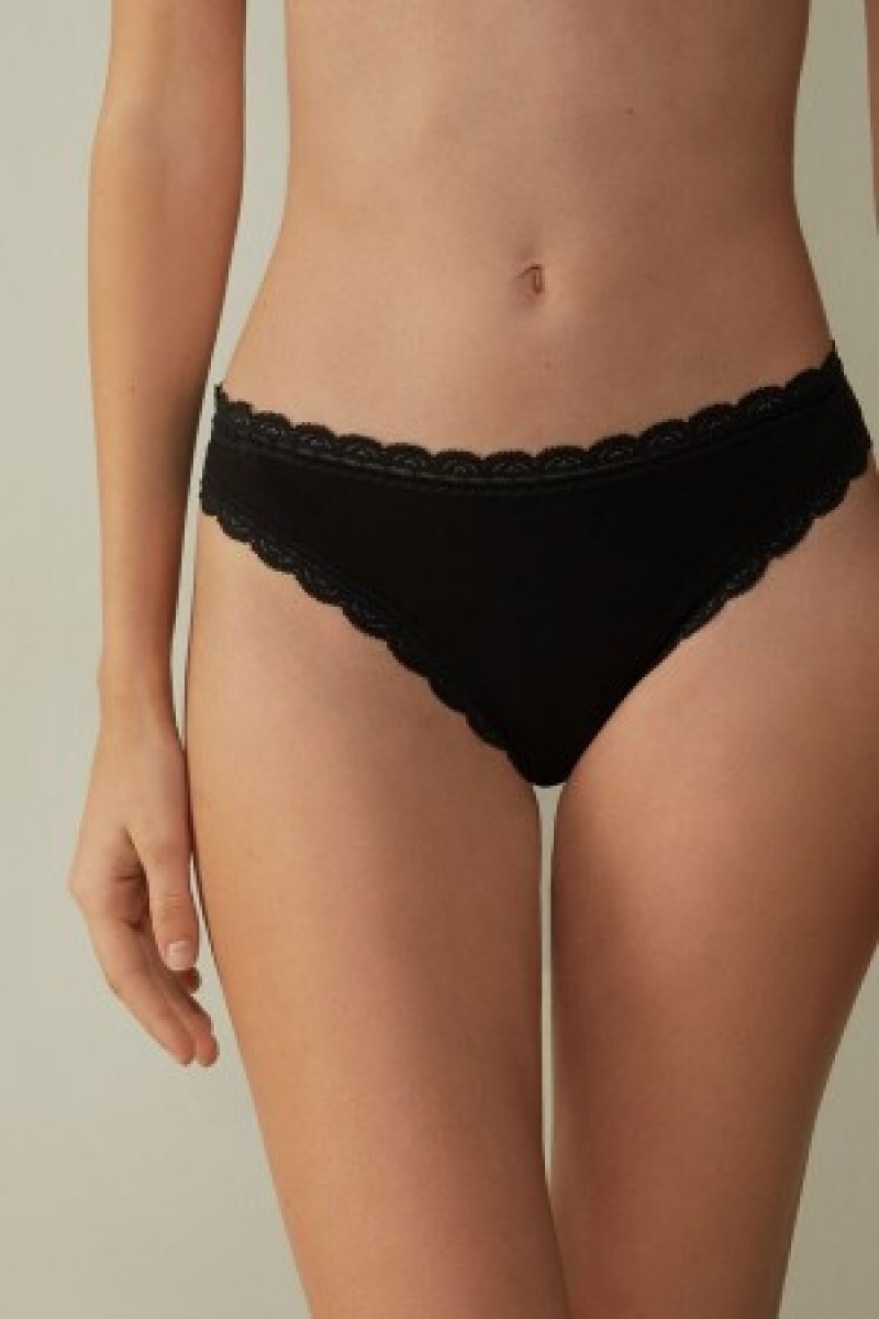 Intimissimi Katoenen and Kanten Brazilian Zwart | BEZDE32938