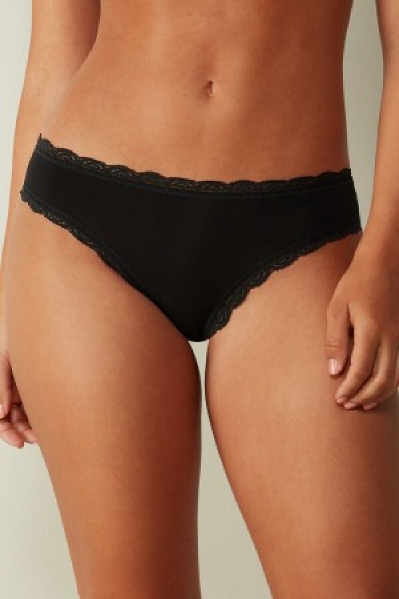 Intimissimi Katoenen and Kanten Panties Zwart | GBEUC60557