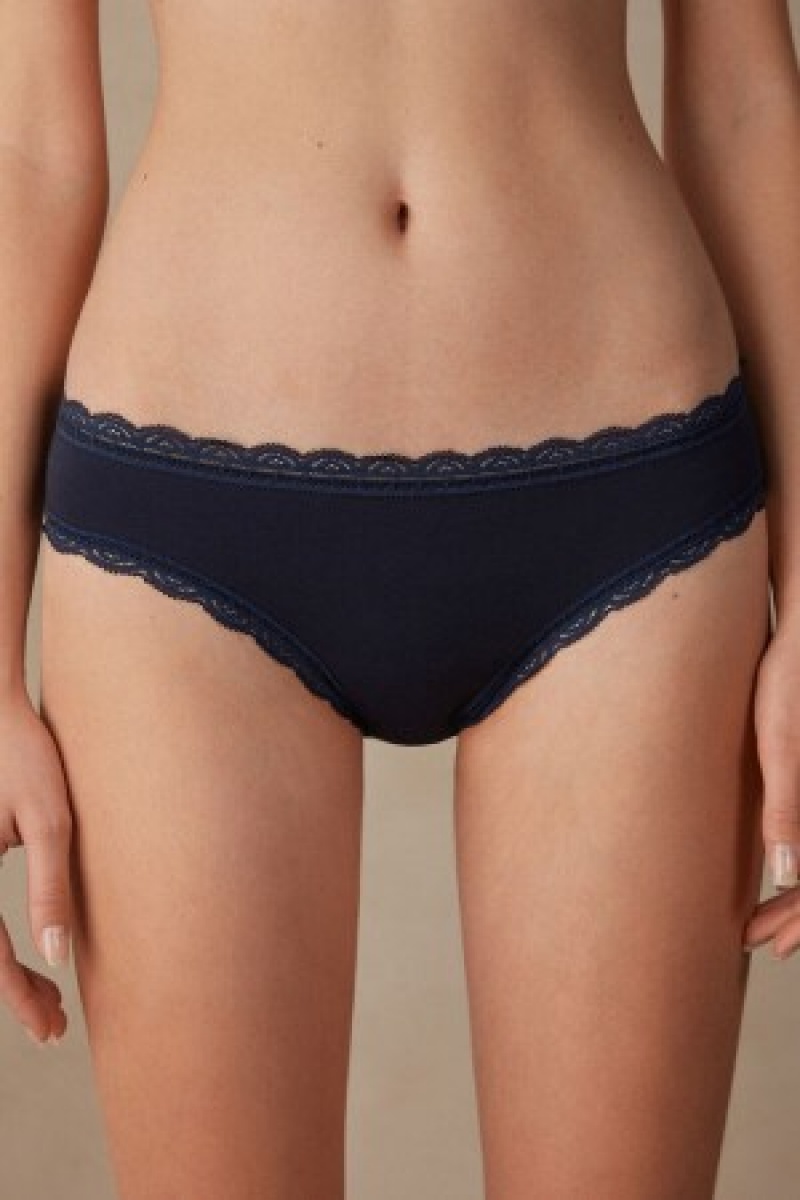 Intimissimi Katoenen and Kanten Panties Blauw | BEZDE68211