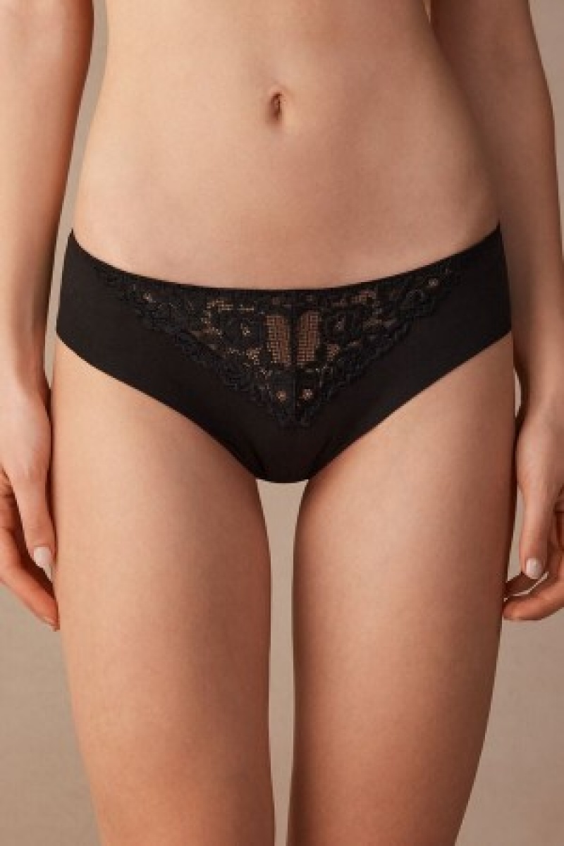 Intimissimi Pretty Flowers Seamless Katoenen Panties Zwart | ABEWC29807