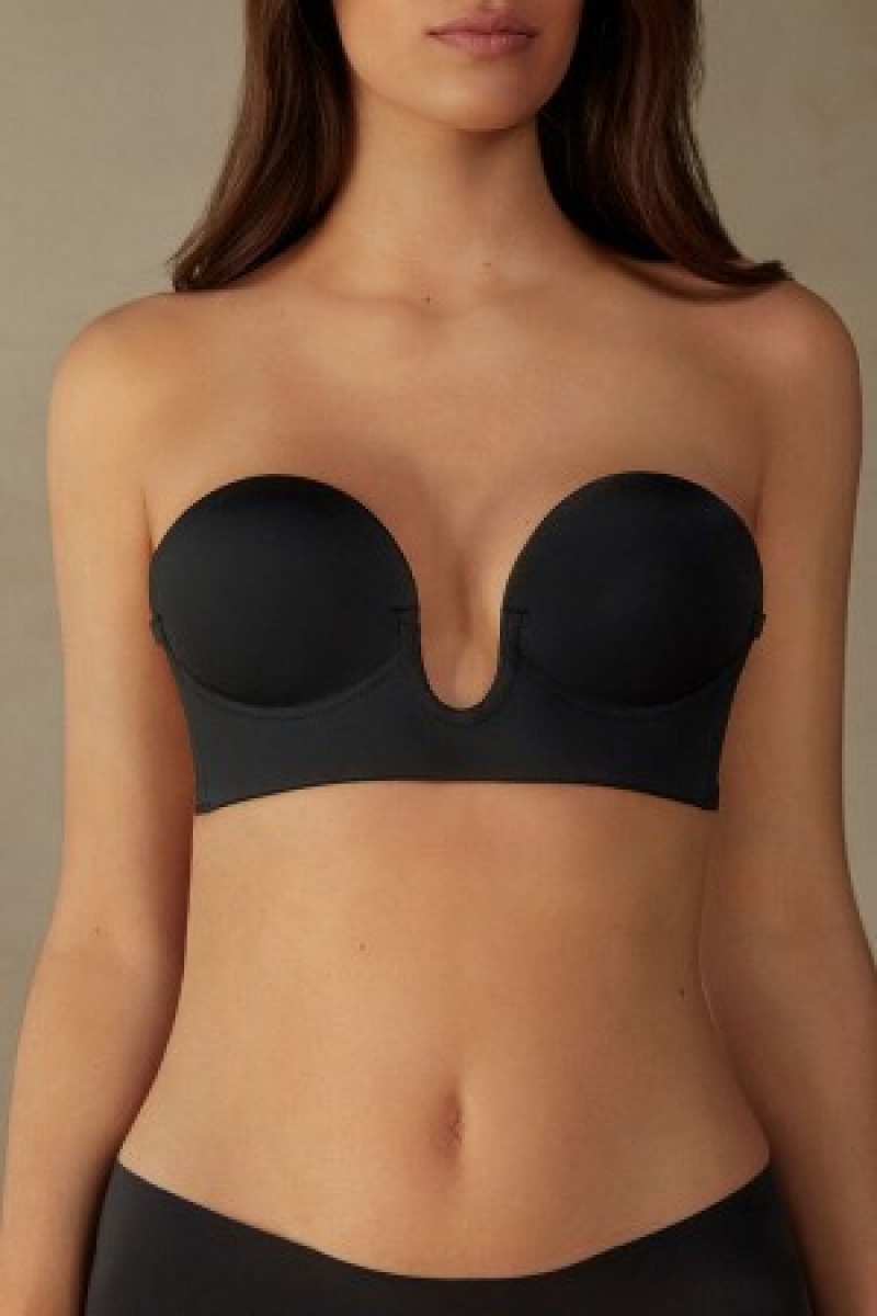 Intimissimi Stick-On Bandeau Plunge Bra with Graduated Cups Zwart | ZBEMJ73098