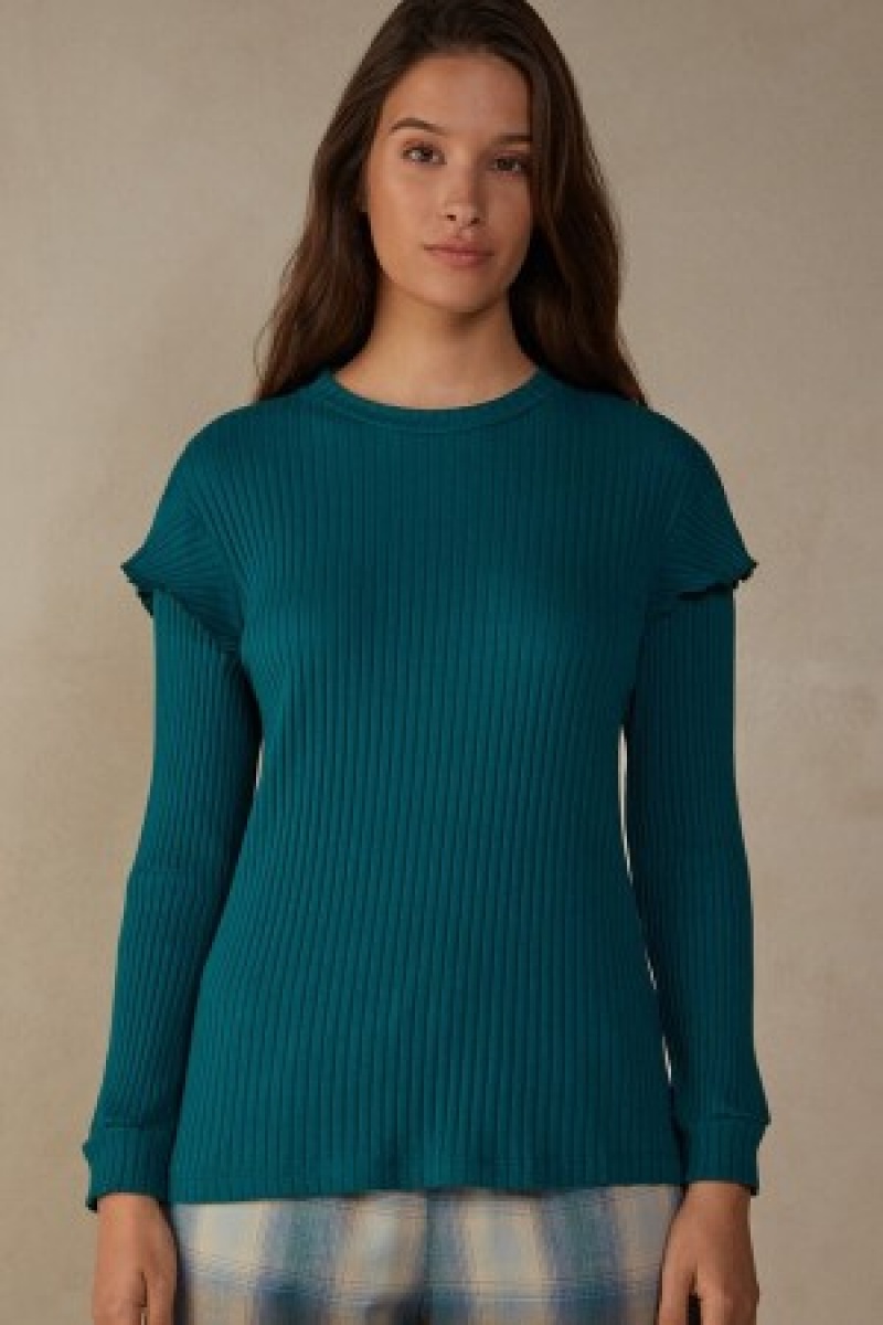 Intimissimi Cozy Mountains Long Sleeve Geribbeld Top Groen | PBEQX94970