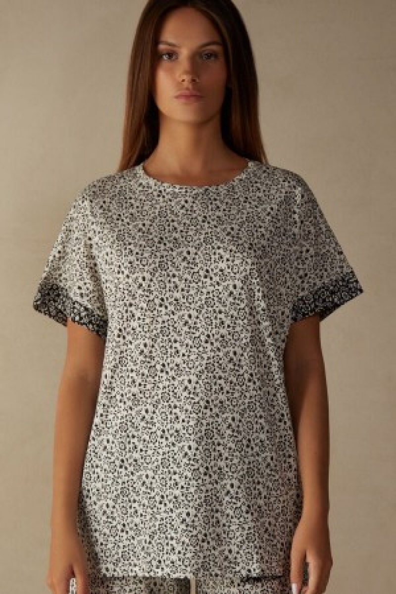 Intimissimi Floral Affair Kort Sleeve Katoenen T Shirt Wit | YBEGT20693