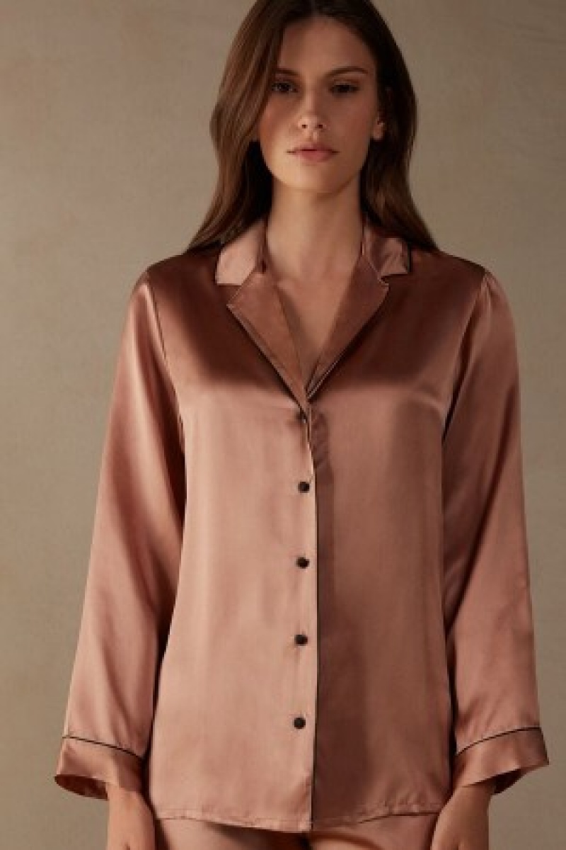 Intimissimi Mannish-Cut Jacket in Silk Satin Natural | BBESO28957