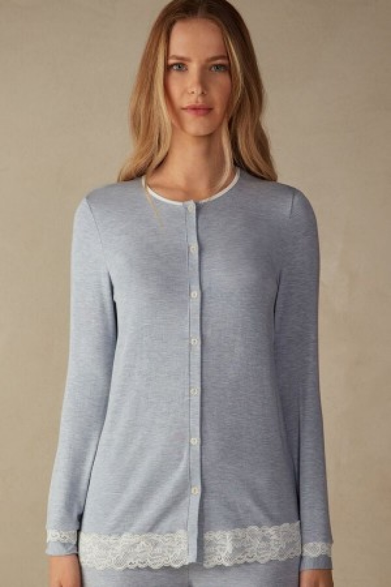 Intimissimi Modal and Kanten Cardigan Lichtblauw | YBEGT34792