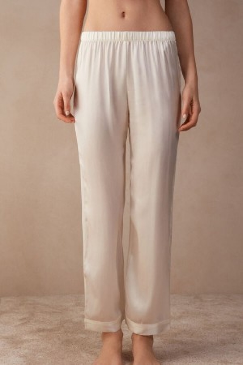 Intimissimi Silk Satin Pajama Pants Wit | XBEBH45748