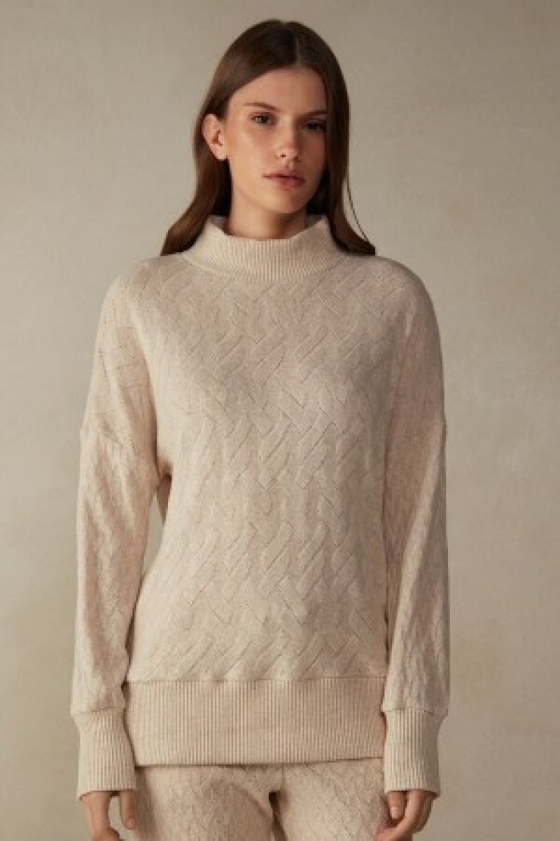 Intimissimi Winter Braid Long Sleeve Jacquard Top Natural | BEJZR22073