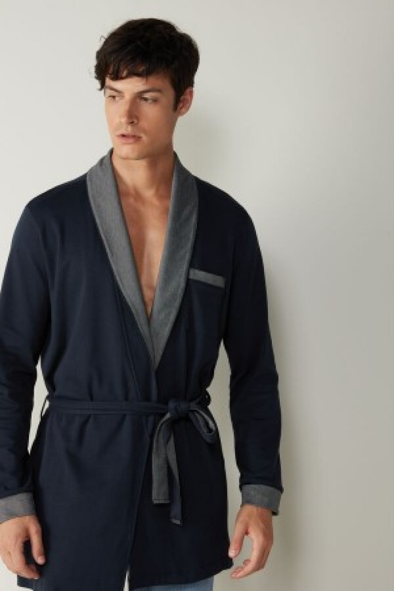 Intimissimi Interlock Katoenen Smoking Jacket Blauw | BEIIZ67172