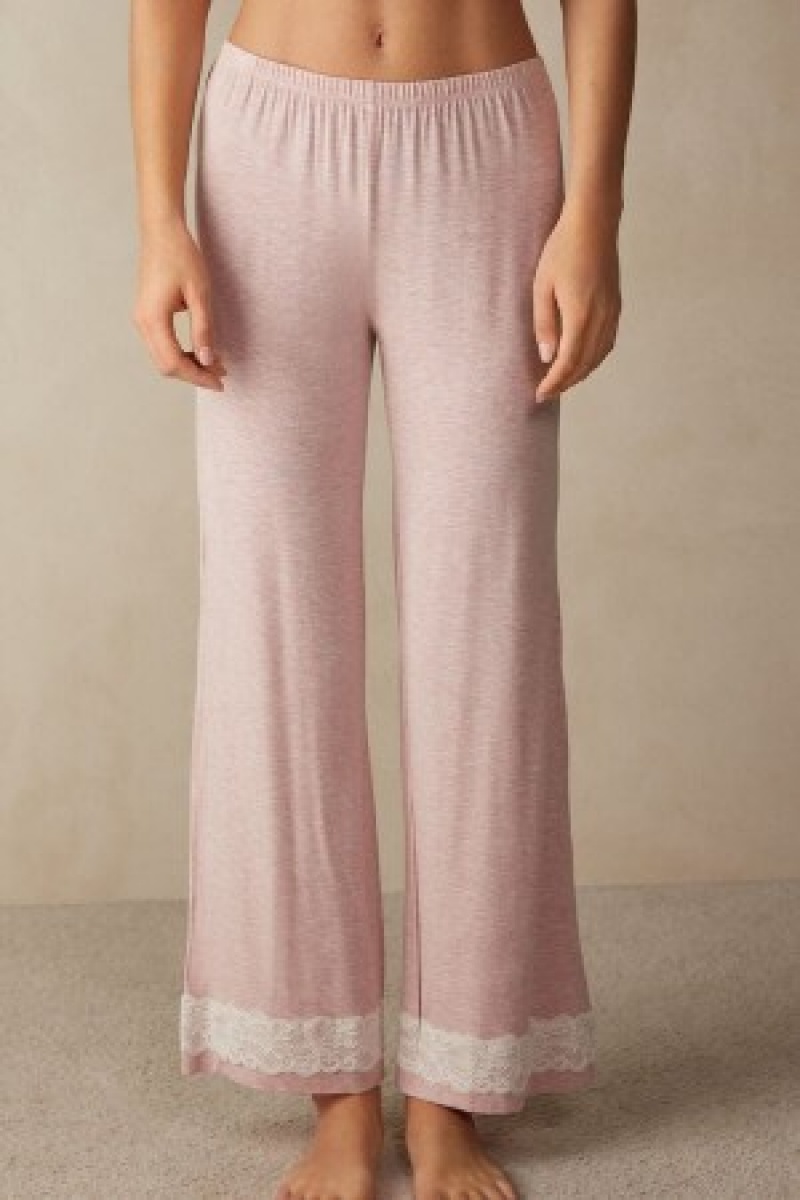 Intimissimi Kanten Trim Full Length Pants in Modal Roze | TBEWZ78446