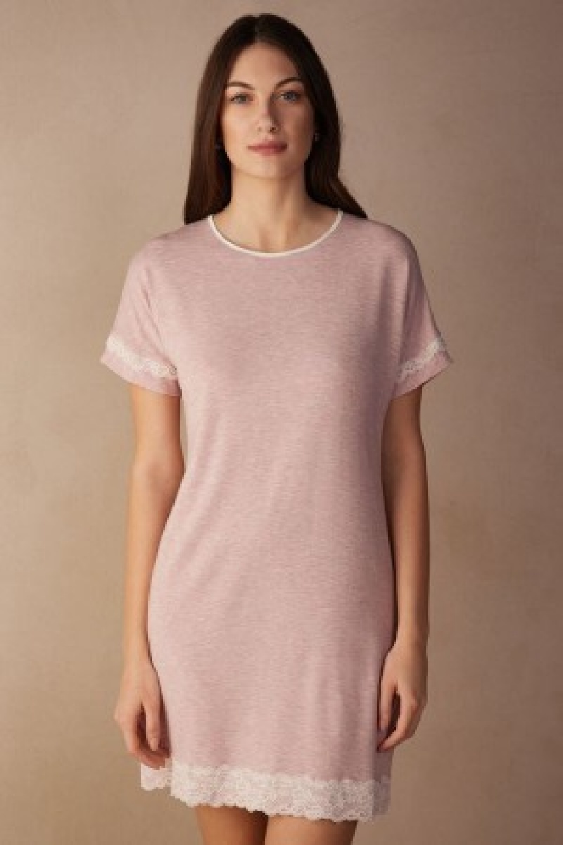 Intimissimi Kanten Trim Kort Sleeve Nightgown Roze | BEJBT14156