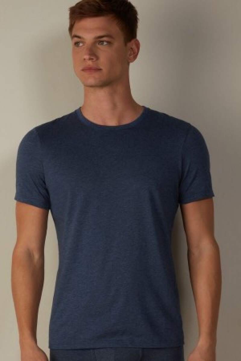 Intimissimi Kort Sleeve Crew Neck T Shirt in Supima® Katoenen Blauw | GBEEC44990