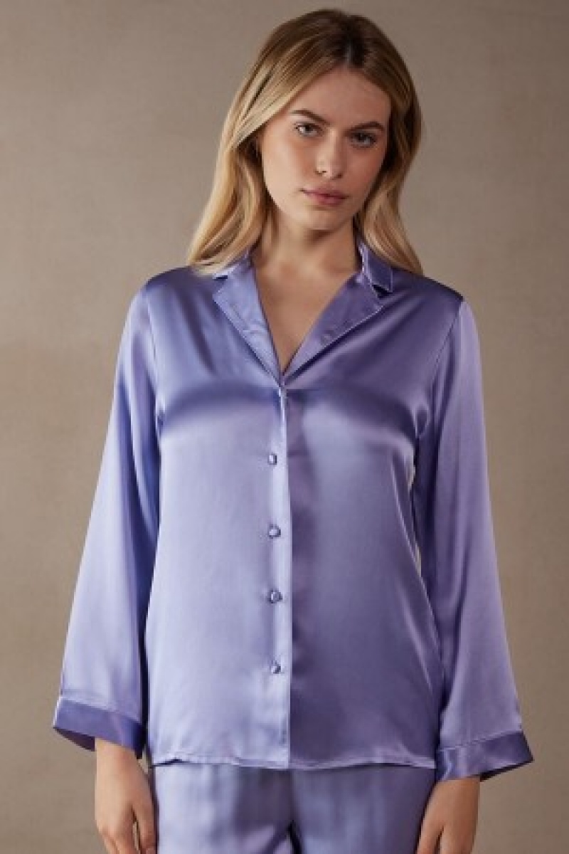 Intimissimi Mannish-Cut Jacket in Silk Satin Violet | PBEQX41114